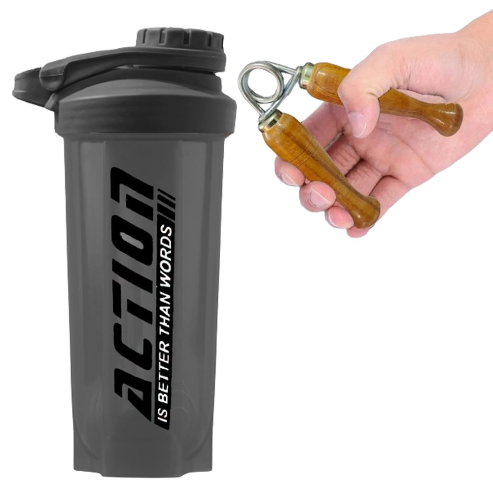 (2024 New) Action Shaker Bottle With Wooden Hand Gripper For Men Workout & Women| Protein Shaker Bottle|700ML| 100% leak proof| Fitness Gym Kit With (BPA Shaker Ball Free)(Pack Of-2) (Grey)