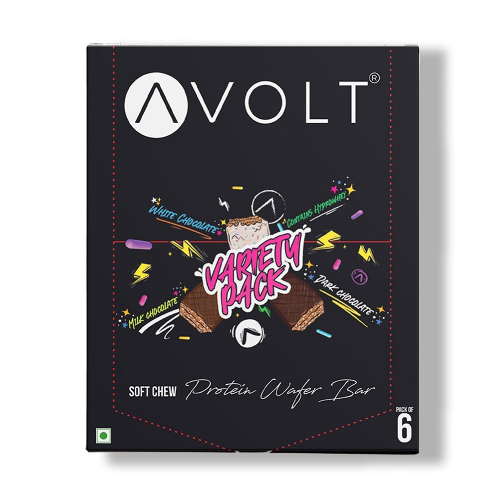 Avolt Variety Protein Bars | Pack of 6 x 50g each | 2 Pc Birthday Cake, 2 Pc Chocolate Ganache, 2 Pc Chocolate Peanut Butter | High Protein and Fiber- No Preservatives, Fitness & Immunity Booster Protein Wafer Bar