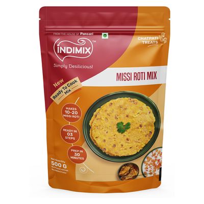 INDIMIX Instant Missi Roti Mix 500g | Ready-to-Cook Traditional Indian Flatbreads | Homemade Flavor in 3 Easy Steps | No Artificial Colors or Preservatives (Pansari)
