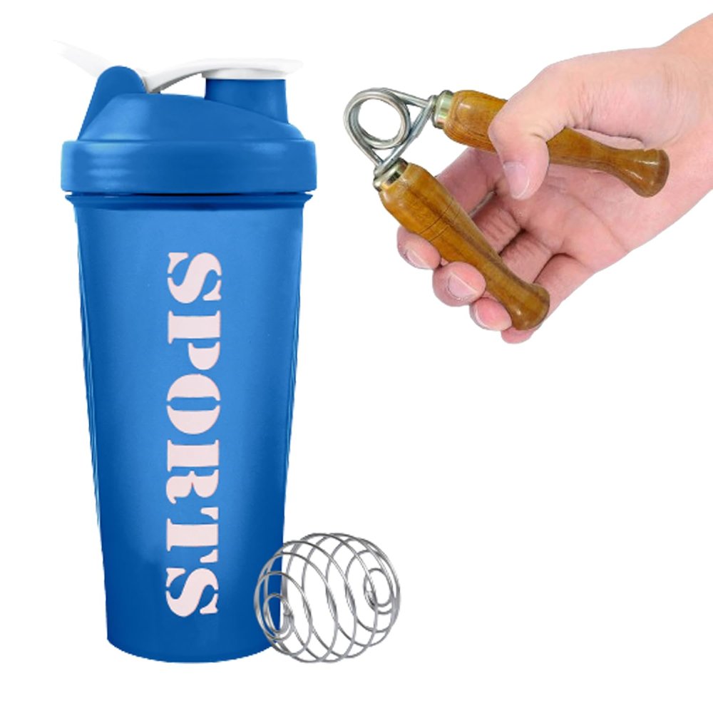 (2024 New) Combo Sports Shaker Bottle With Wooden Gripper | Shakers For Protein Shake Bottle Gym Shaker Bottle Shaker Bottles For Protein Shake Gym Bottle For Gym combo (Blue)