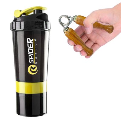 (2024 New) Combo Shaker Bottle With Wooden Gripper | Shakers For Protein Shake Bottle Gym Shaker Bottle Shaker Bottles For Protein Shake Gym Protein Shaker Bottle For Gym combo (Yellow)