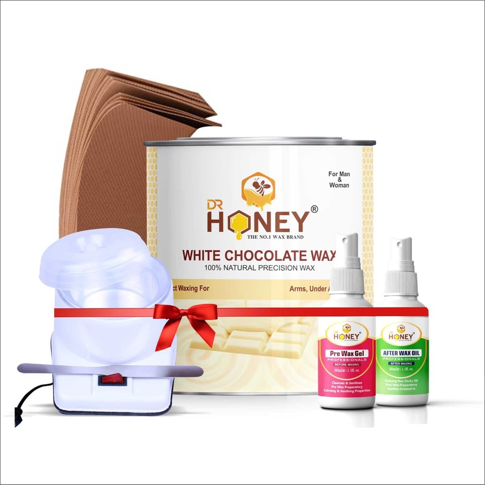 Dr honey hair removal WHITE CHOCOLATE wax strips, knife, heater (after oil 30ml pre gel 30ml) Soothing and Nourishing 592gm