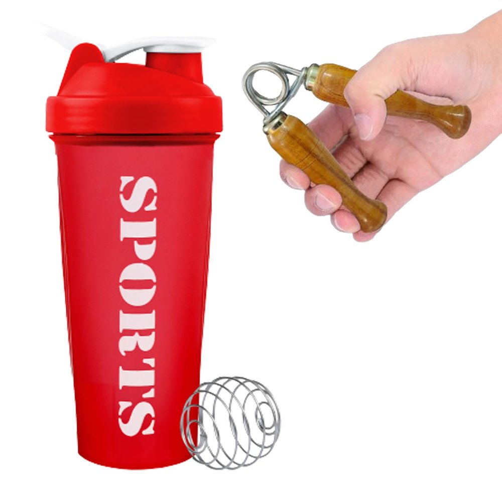 (2024 New) Combo Sports Shaker Bottle With Wooden Gripper | Shakers For Protein Shake Bottle Gym Shaker Bottle Shaker Bottles For Protein Shake Gym Bottle For Gym combo (Red)