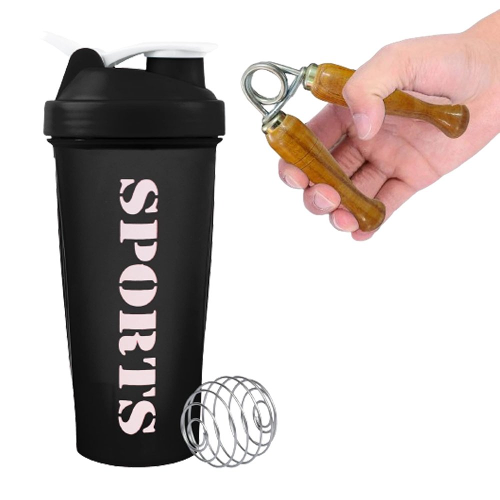 (2024 New) Combo Sports Shaker Bottle With Wooden Gripper | Shakers For Protein Shake Bottle Gym Shaker Bottle Shaker Bottles For Protein Shake Gym Bottle For Gym combo (Black)
