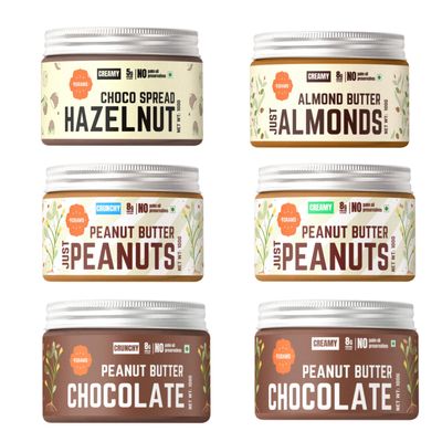 9GRAMS 6x100g Nut Butter Trial pack | Peanut, Almond and Hazelnut butter combo | No Palm Oil & No Preservatives | Crunchy & Smooth | Gluten free & 100% natural (6 Nut Butter Combo)