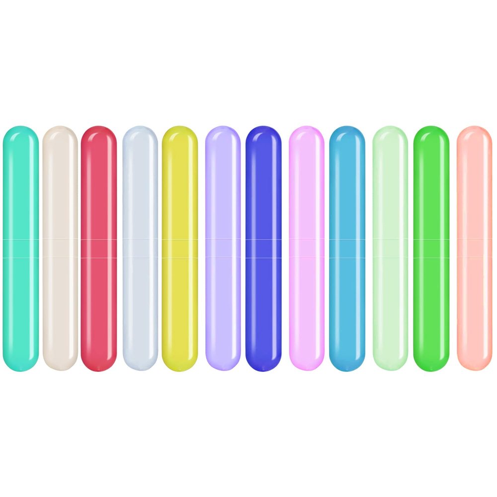 ERZA Toothbrush Travel Case, Dust-Proof Portable Breathable Travel Clear Toothbrush Holder for Traveling, Camping, Home, School, Business, Toothbrush Travel Container, Random Color, Pack of 12
