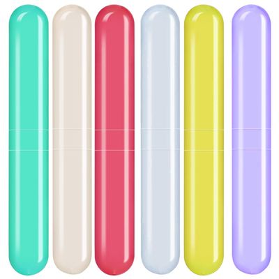 ERZA Toothbrush Travel Case, Dust-Proof Portable Breathable Travel Clear Toothbrush Holder for Traveling, Camping, Home, School, Business Trip, Toothbrush Travel Container, Random Color, Pack of 6