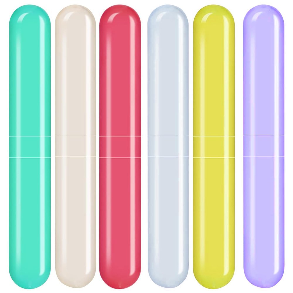 ERZA Toothbrush Travel Case, Dust-Proof Portable Breathable Travel Clear Toothbrush Holder for Traveling, Camping, Home, School, Business Trip, Toothbrush Travel Container, Random Color, Pack of 6