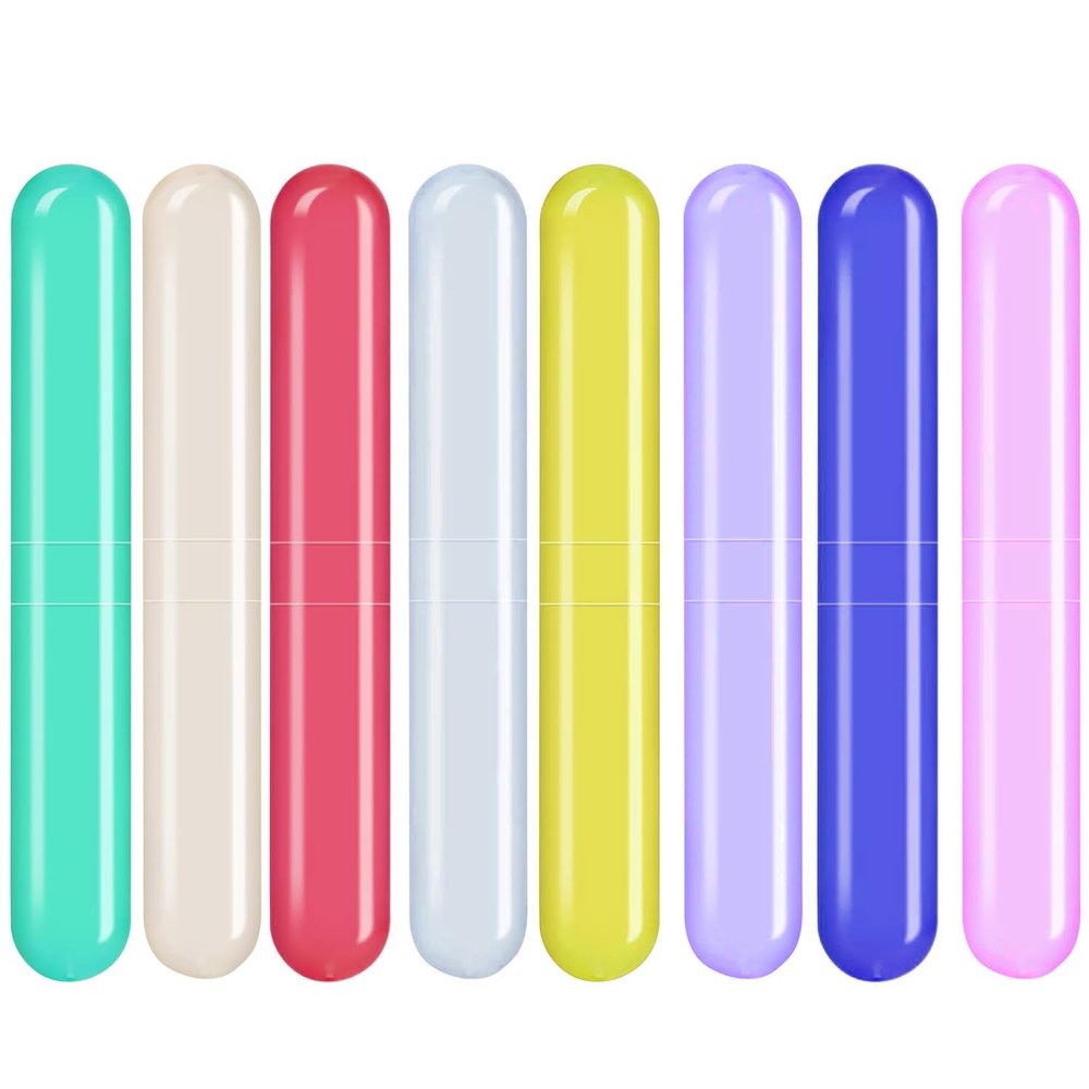 ERZA Toothbrush Travel Case, Dust-Proof Portable Breathable Travel Clear Toothbrush Holder for Traveling, Camping, Home, School, Business Trip, Toothbrush Travel Container, Random Color, Pack of 8