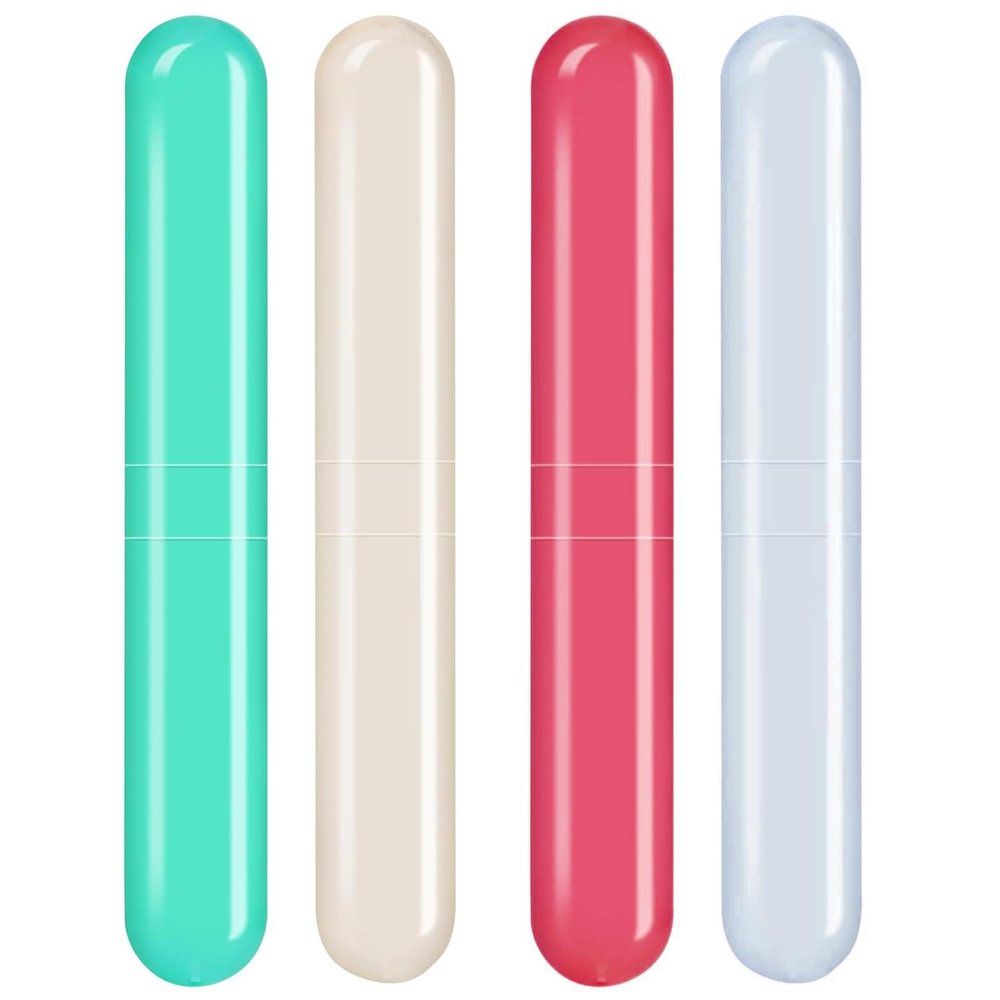 ERZA Toothbrush Travel Case | Portable Dust-Proof Breathable Toothbrush Holder | Clear Toothbrush Storage Container for Travel, Camping, School, Business Trip & Home Use, Random Color, Pack of 4