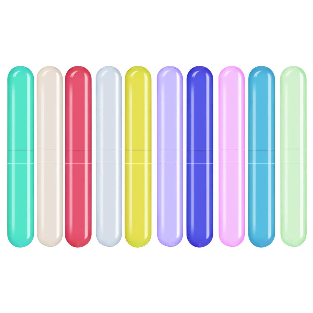 ERZA Toothbrush Travel Case, Dust-Proof Portable Breathable Travel Clear Toothbrush Holder for Traveling, Camping, Home, School, Business, Toothbrush Travel Container, Random Color, Pack of 10