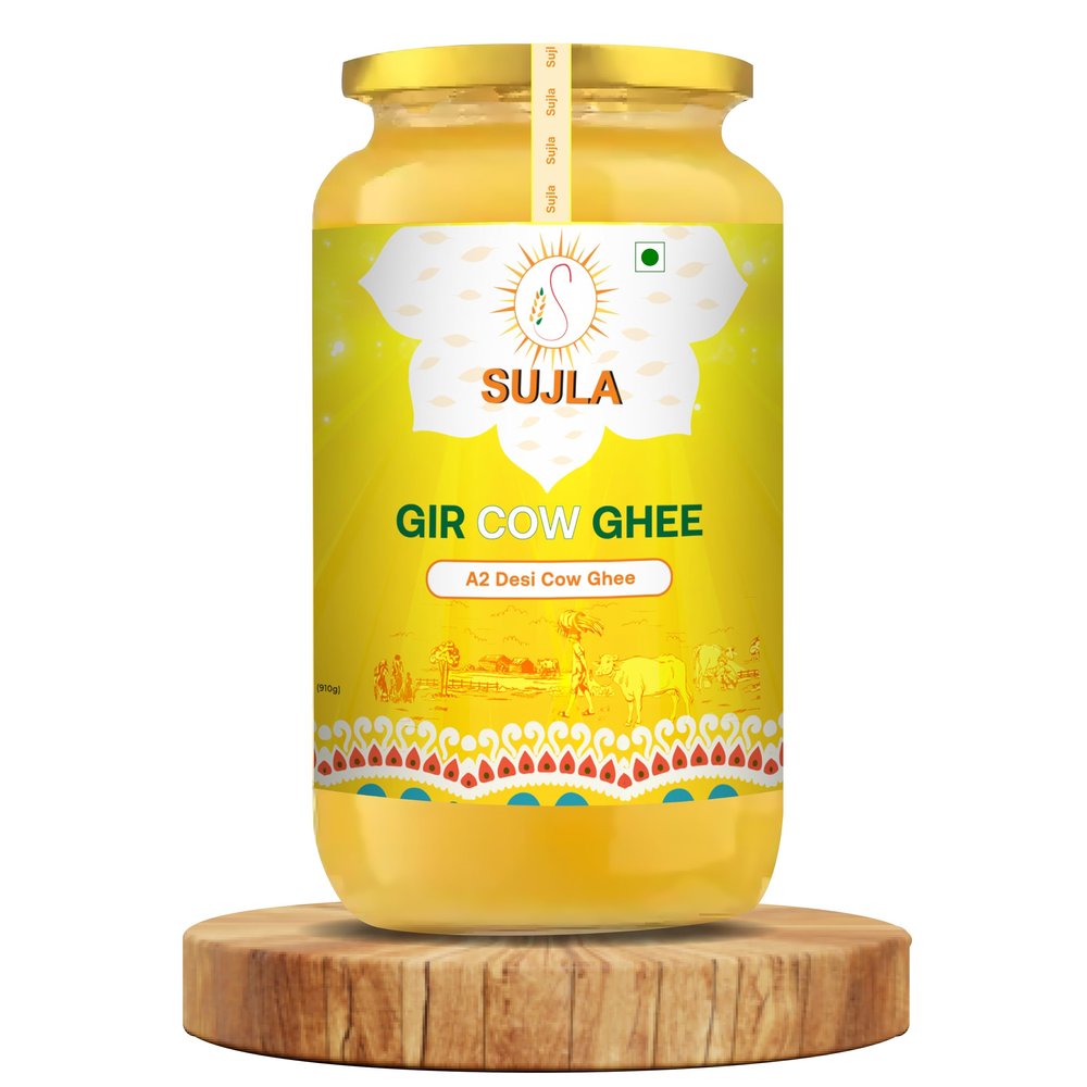 Sujla A2 Desi Gir Cow Ghee 500ML | Glass Jar | Vedic Bilona Method | Curd-Churned | Pure, Natural & Healthy | Lab tested|
