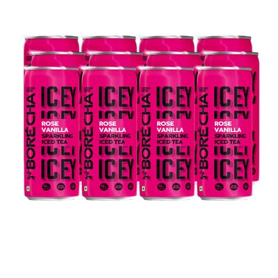 Borcha Sparkling Iced Tea 330ml | Brain-Boosting & Antioxidant-Rich | Cold Brewed | F.A.B. Focus Adaptogens | Low Sugar | Gluten-Free | Natural Functional Beverage (Rose Vanilla, Pack Of 12)