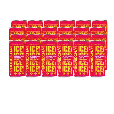 Borcha Sparkling Iced Tea 330ml | Brain-Boosting & Antioxidant-Rich | Cold Brewed | F.A.B. Focus Adaptogens | Low Sugar | Gluten-Free | Natural Functional Beverage (Strawberry Lemon, Pack Of 24)