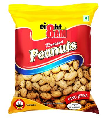 8AM Hing Jeera Peanut Pouch, 140g | Hing Jeera Flavour, Salted Crunchy Healthy Snacks | Tasty and Nutrious Namkeen Peanuts