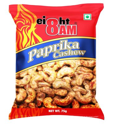 8AM Cashew Paprika, 75g Pouch, 100% Natural Premium Roasted & Salted, Spicy Kaju Dry Fruits, Healthy, Nutritious, Delicious & Crunchy Snacks, Rich in Protein and Dietary Fiber