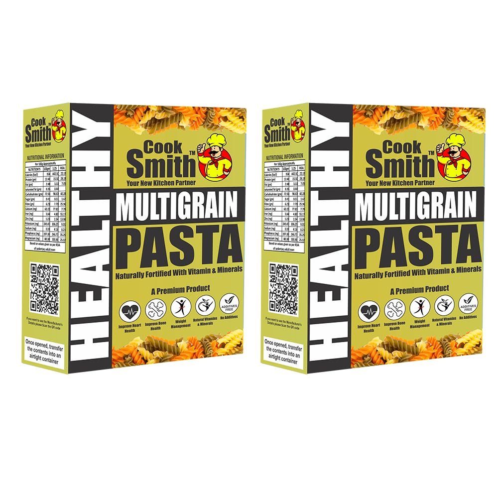 CookSmith Healthy Multigrain Millets Penne Pasta| No Maida, No Fried, No MSG, No Preservatives | Sun Dried |Naturle Colours | Mix Flour Pasta | CookSmith Pasta Pack 500gm (Pack of 2)