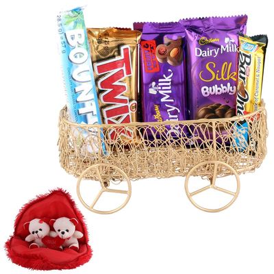 SFU E Com Combo Of Chocolate And Basket | Valentine Gift Combo With Pair Heart Teddy Bear | Valentine Chocolate Gift For Boy Friend, Girl Friend, Fiance, Husband, Wife | 626