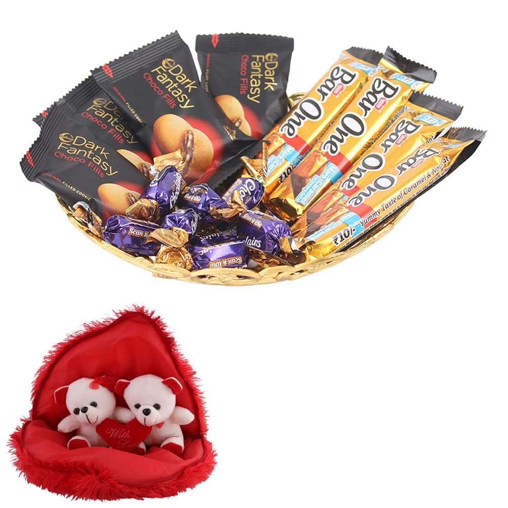 SFU E Com Barone Chocolate Gift | Valentine Gift Combo With Pair Heart Teddy Bear | Valentine Chocolate Gift For Boy Friend, Girl Friend, Fiance, Husband, Wife | 1097