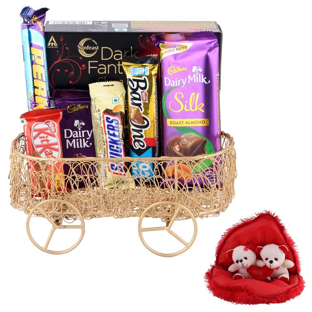 SFU E Com Combo Of Chocolates With Yummy Dark Fantsy Choco Fills | Valentine Gift Combo With Pair Heart Teddy Bear | 677