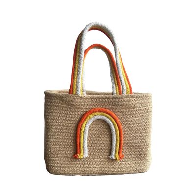 JASMEY HOMES Jute Lunch Bag for Office | Picnic Basket | Tote Handbag for Lunch Box, watter Bottle - Orange