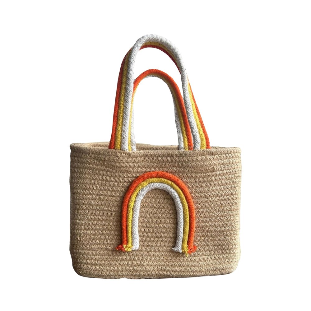 JASMEY HOMES Jute Lunch Bag for Office | Picnic Basket | Tote Handbag for Lunch Box, watter Bottle - Orange