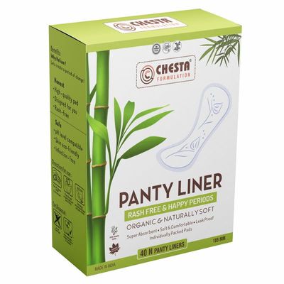 CHESTA FORMULATION Anti Bacterial+Comfort Panty Liners For Women 100% Cotton Organic And Soft Curvy Design For Best Comfort With Ultra Soakage And LeakProof Size-180mm [1 Box- Pack Of 40]