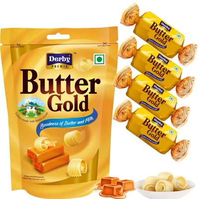 Derby Premia Butter Gold Toffee - GODNESS OF BUTTER AND MILK | Pack of 1 | 840GM