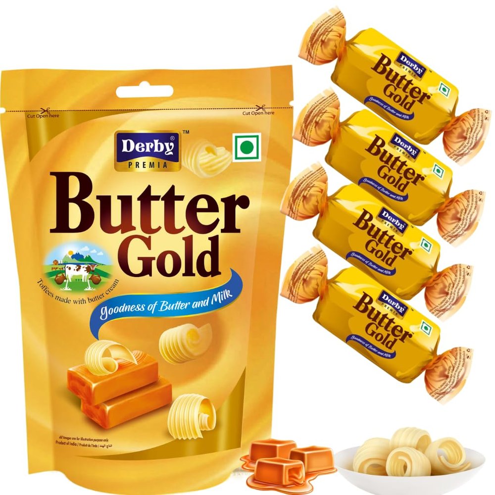 Derby Premia Butter Gold Toffee - GODNESS OF BUTTER AND MILK | Pack of 1 | 840GM