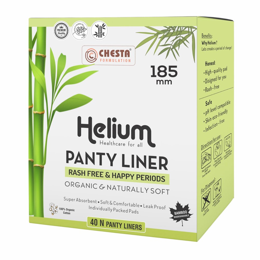 CHESTA FORMULATION Helium Panty Liners For Women 100% Cotton Organic And Soft Curvy Design For Best Comfort With Ultra Soakage And LeakProof Size-180mm [1 Box- Pack Of 40]