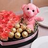 FlowerAura Decorative Bunch Of Fresh Live 20 Pink Rose With Pack of 8 Chocolate & Cute Teddy Bear In Heart Shape Box Valentine's Day Gifts For Girlfriend, Boyfriend, Husband & Wife (Same Day Delivery) view 4