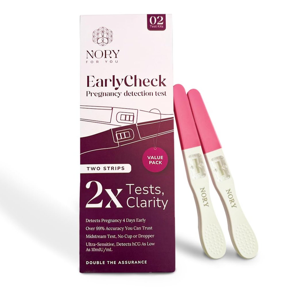 NORY EarlyCheck Pregnancy Test Kit  2 Midstream Tests, Over 99% Accuracy, Ultra Sensitive HCG Detection (10mIU/mL), Early Pregnancy Detection, No Cup or Dropper Needed (Pack of 2)