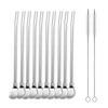 AUGEN Reusable Straws Spoon for Yerba Mate Stainless Steel Straw Spoon Filter Strainers for Loose Tea, Coffee Stirrers, Smoothie Slushy Straws (10 Straws & 2 Cleaning Brush) (Silver) view 1