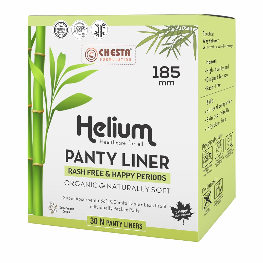 CHESTA FORMULATION Helium Panty Liners For Women 100% Cotton Organic And Soft Curvy Design For Best Comfort With Ultra Soakage And LeakProof Size-180mm [1 Box- Pack Of 30]