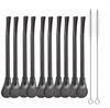AUGEN Reusable Straws Spoon for Yerba Mate Stainless Steel Straw Spoon Filter Strainers for Loose Tea, Coffee Stirrers, Smoothie Slushy Straws (10 Straws & 2 Cleaning Brush) (Black) view 1