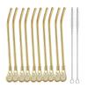 AUGEN Reusable Straws Spoon for Yerba Mate Stainless Steel Straw Spoon Filter Strainers for Loose Tea, Coffee Stirrers, Smoothie Slushy Straws (10 Straws & 2 Cleaning Brush) (Gold) view 1