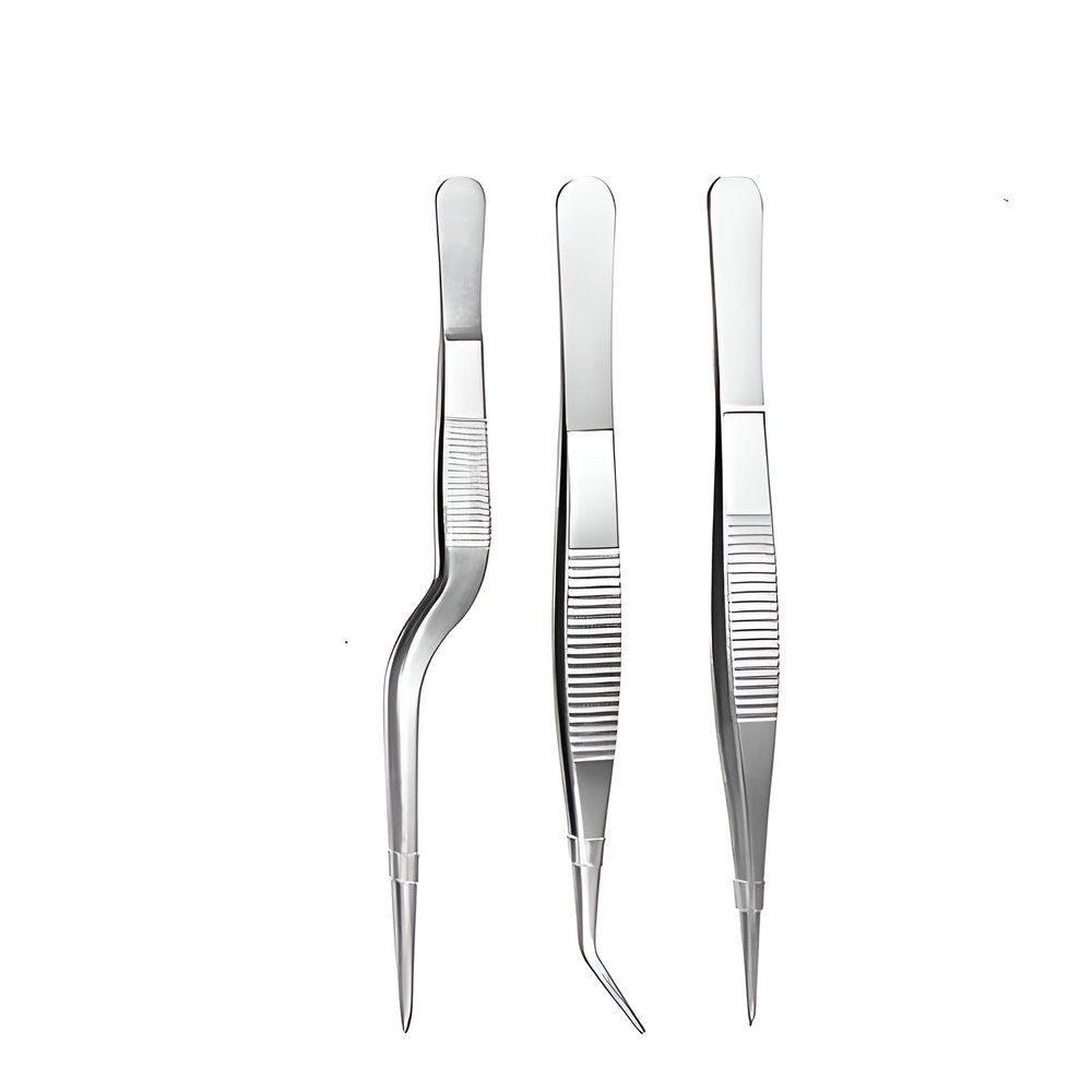 BIRDBRID Offset Tweezer Kitchen Tool & Cooking Tongs with Non-Slip Grip  Sleek Silver, 16 CM (Offset, Curved Straight), pack of 3 pcs set