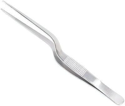 BIRDBRID Stainless Steel Plating Offset Tweezers 16 cm | Cooking & Food Tweezers for Chef, Garnishing, BBQ, Kitchen Precision Tool (Silver, 1 Pc)