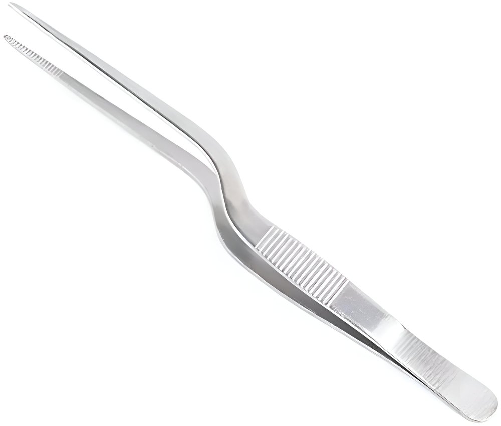 BIRDBRID Stainless Steel Plating Offset Tweezers 16 cm | Cooking & Food Tweezers for Chef, Garnishing, BBQ, Kitchen Precision Tool (Silver, 1 Pc)