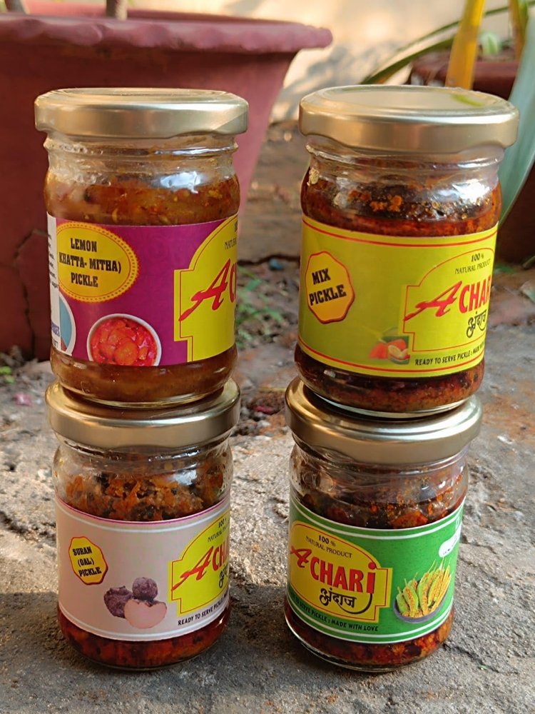 Achari Combo Pack of 4 (Mix Pickle + Lemon khatta - Mitha + Green chilli + Suran Pickle) 100gm of each