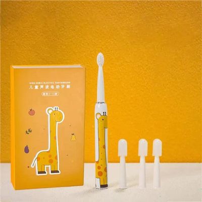 SMILE BABY Toothbrush For Kids (3+ Years) With 1 Handle, 4 Brush Heads|Power Tooth Brush|Low Noise, Rotary Electric Toothbrush (Crocodial) (Jiraf Yellow), 1 Piece