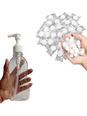 DAIDSUKE ( Pack Of 10 ) Fragrance Coin Pocket Towel For Travel and 250ml Empty Plastic Spray Lotion Liquid Soap 1 Handwash Bottle Multipurpose Use Magic Chocolate Shape Cotton Disposable Tissue For Facial Water Wet Wipe Napkin Tissues ( White )