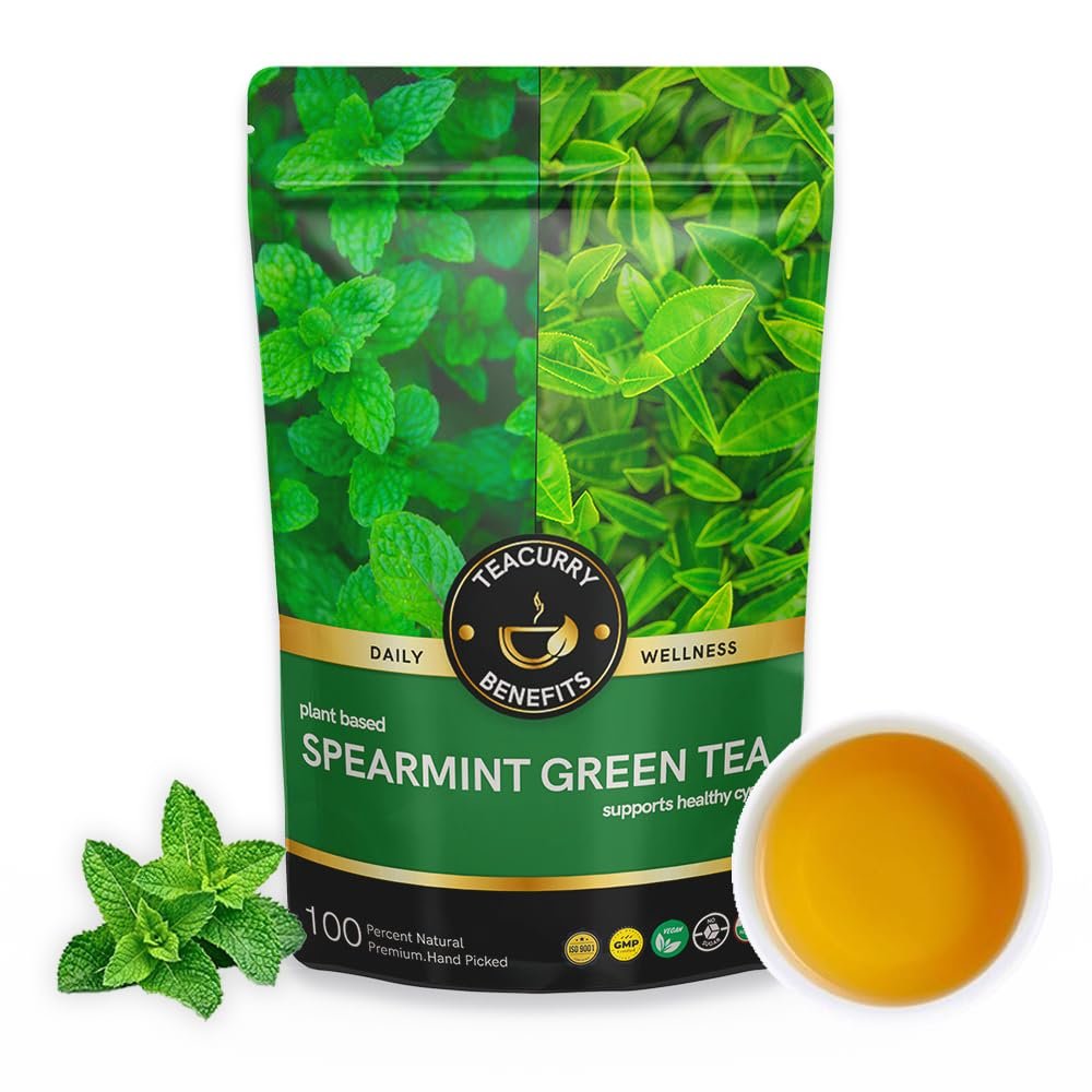 Teacurry Spearmint Green Tea (200 Gms Loose) - Help with Facial Hair, Digestive Wellness & Alertness - 100% Vegan and Caffeine-Free