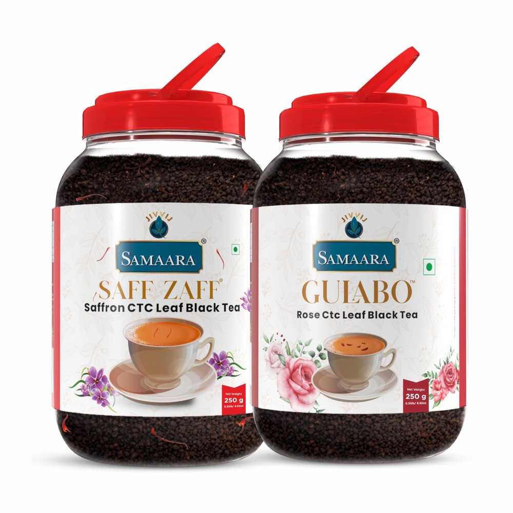 Samaara Saffron Rose Tea 250gm | Kesar Gulab Flavoured CTC Assam Black Leaf Tea | Chai Patti Powder.