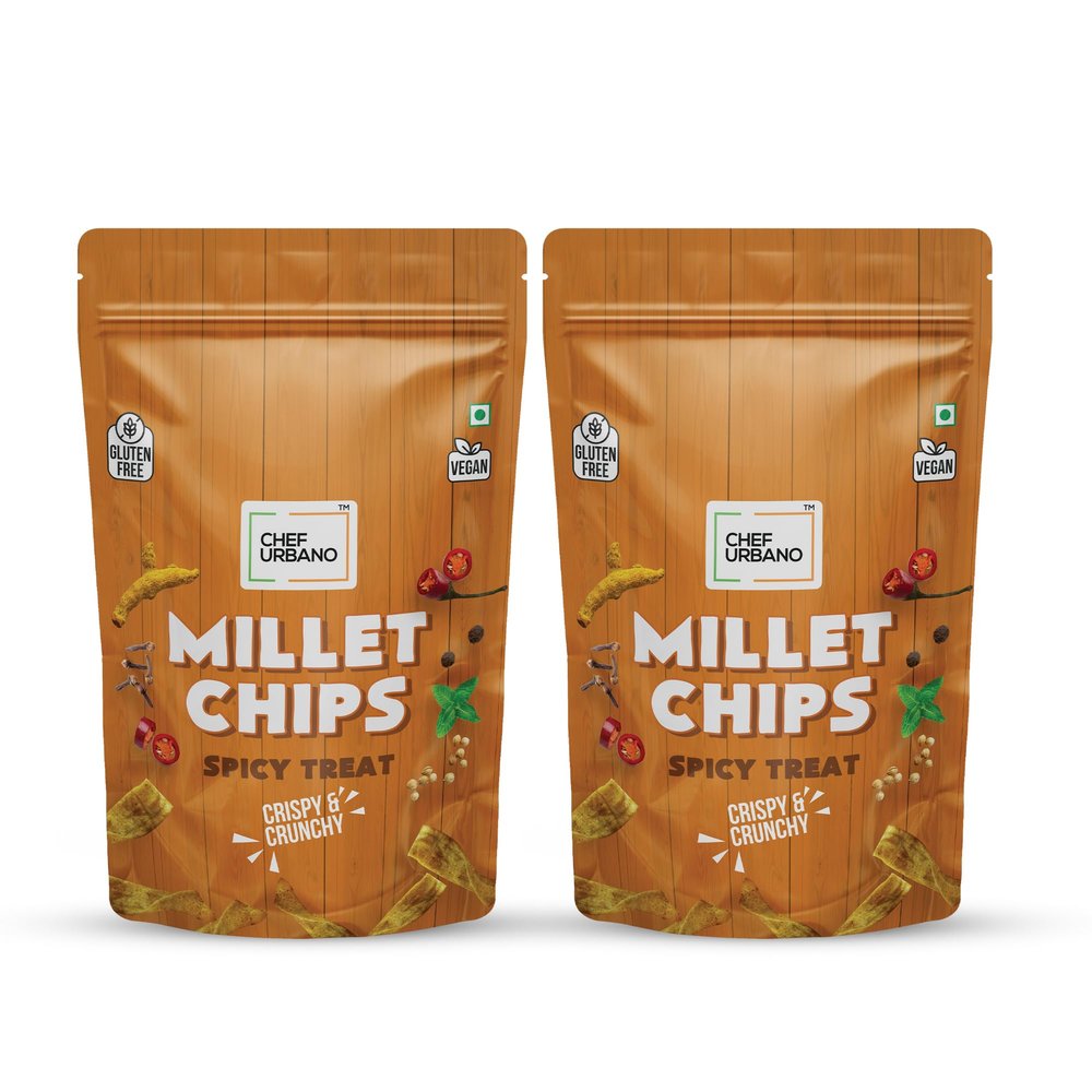 Chef Urbano Millet Chips Spicy Treat 85g Pack of 2 | Gluten Free | | Vegan | Low GI | Crunchy Healthy Snacks | High Protein and Fiber Rich | Good for Diet | Good for Kids