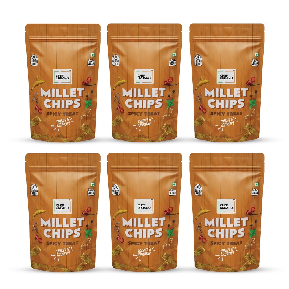 Chef Urbano Millet Chips Spicy Treat 85g Pack of 6 | Gluten Free | | Vegan | Low GI | Crunchy Healthy Snacks | High Protein and Fiber Rich | Good for Diet | Good for Kids