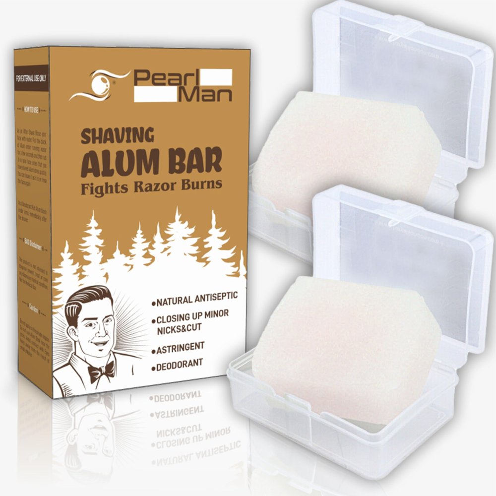 Pearl Shaving Alum Bar (Fitkari) with travel case - 100g Pack of 2 100% Pure Natural Phitkari Stone for water purification, Skin Tightening, Underarm Deodrant| Gentle,Effective & Natural After Shave Lotion alternative| Chemical-Free Shaving Kit Aid,