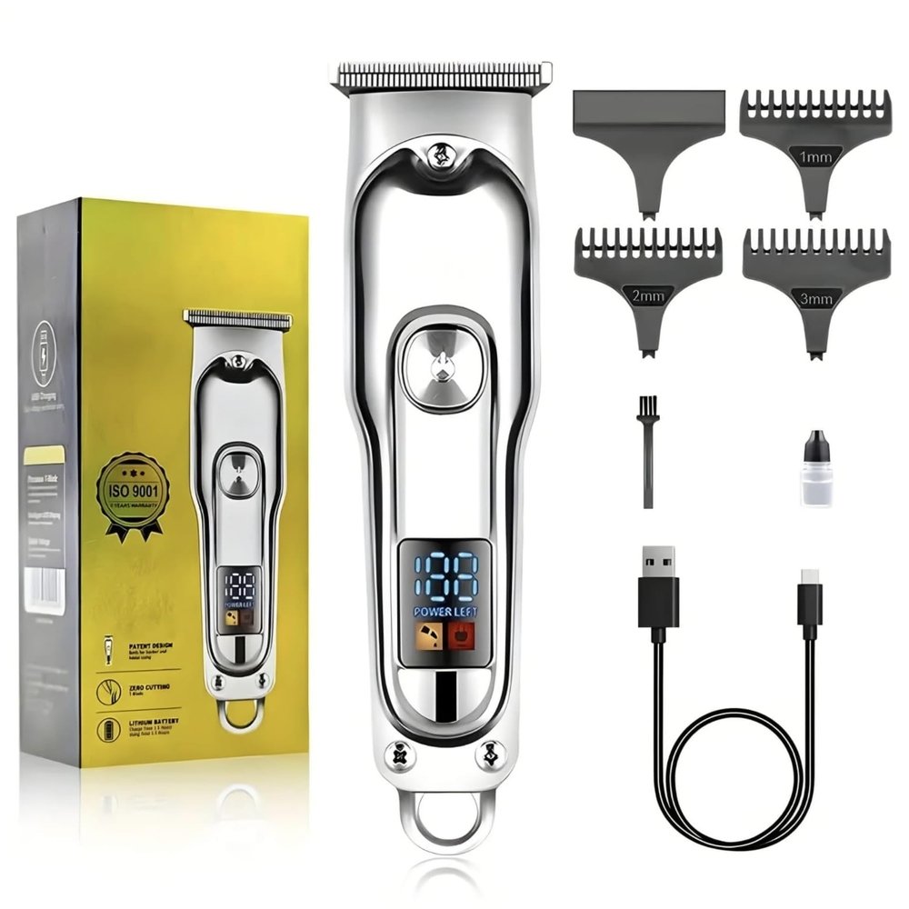 ENDZONE Professional Head, Body & Beard Trimmer for Men - Full Metal Hair Trimmer, 90 Mins Run Time Cordless, Stainless Steel Blade (Metallic Silver)