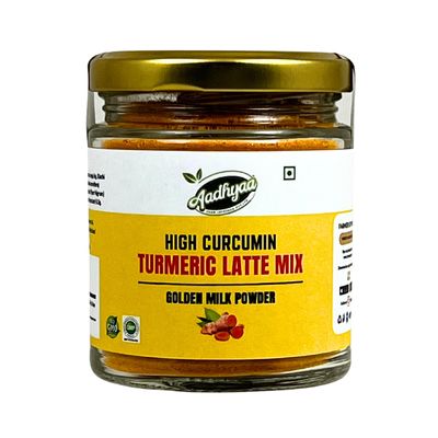 Aadhyaa High Curcumin Turmeric Latte - Milk Latte Pre Mix with Ashwagandha Blend - Enjoy the Benefits of Turmeric and Ashwagandha in a Delicious Latte - 100g Glass Bottle