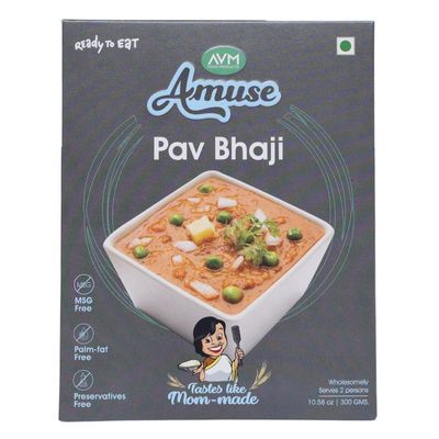 AMUSE Ready-to-Eat Pav Bhaji | Instant Heat & Eat Indian Meal (300g x 3) | No Preservatives, No Artificial Colors & Flavors